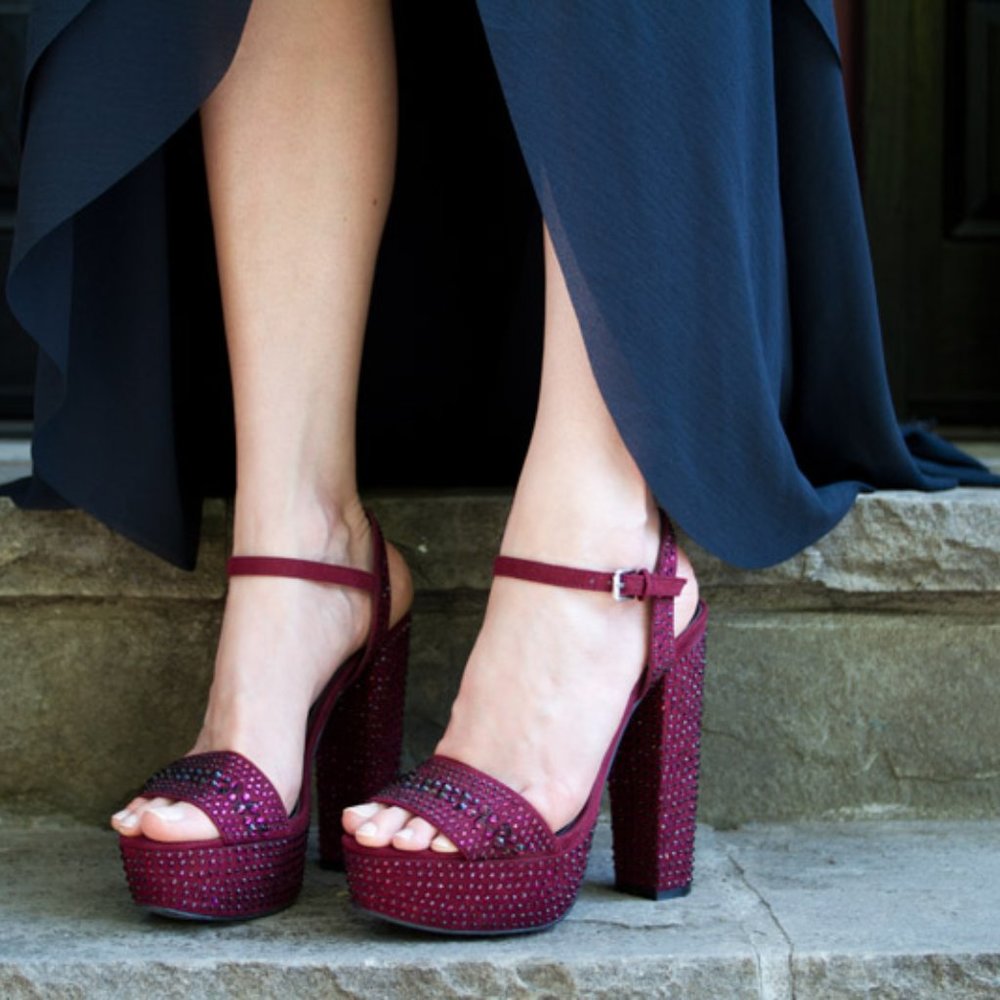 Aldo Burgundy Rhinestone Platform Sandals